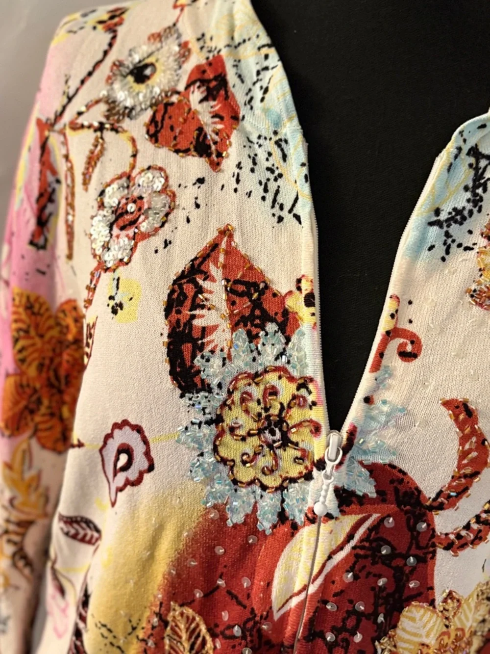 Alberto Makali Cream Zip Up Top with Multicolor Speckle Print - Picture 2 of 4